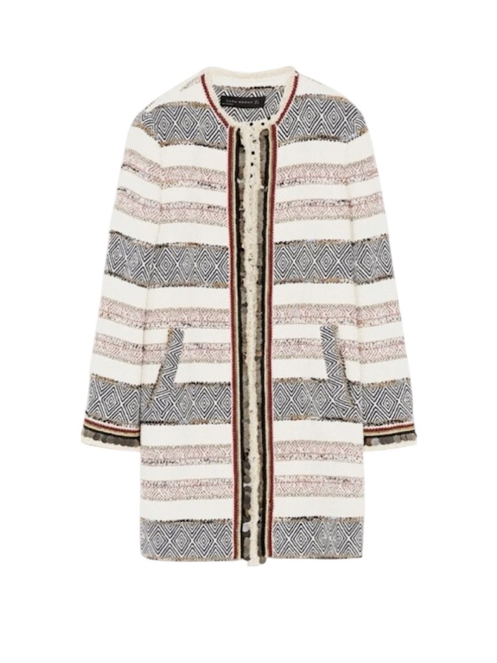 Zara tweed jacquard open front coat blazer size M